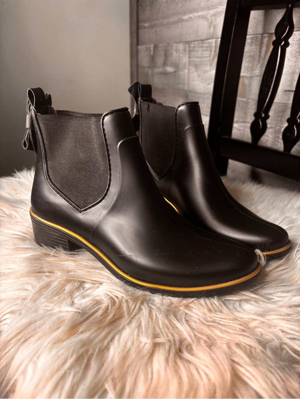 Kate Spade Sedgwick Women's Black Chelsea Rain Boots with bows